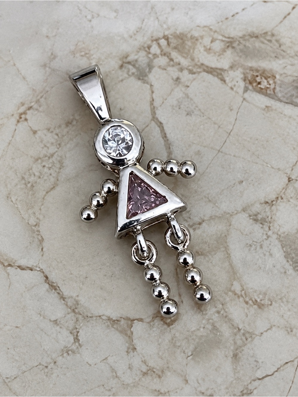 BRATS Sterling Silver Pink & Clear Crystal Doll Pendant Articulated Legs - Girl